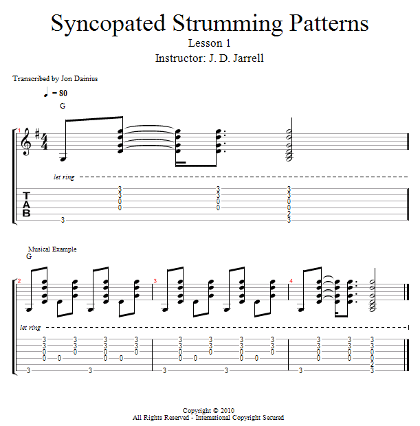 Guitar Lessons Syncopated Strumming Patterns Lesson 1