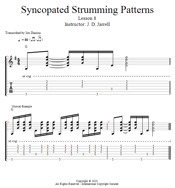 Guitar Lessons Syncopated Strumming Patterns Lesson 8