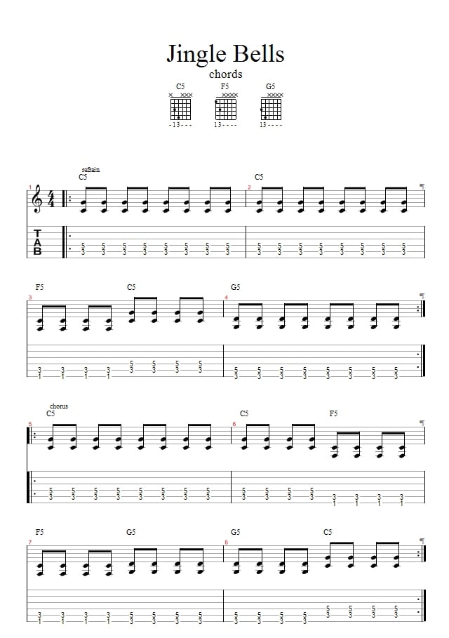 First let's learn the chords in the rhythm guitar part of "Jingle...