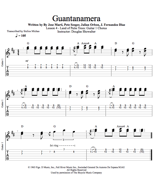 Guitar Lessons Land of Palm Trees Guitar 1 Chorus