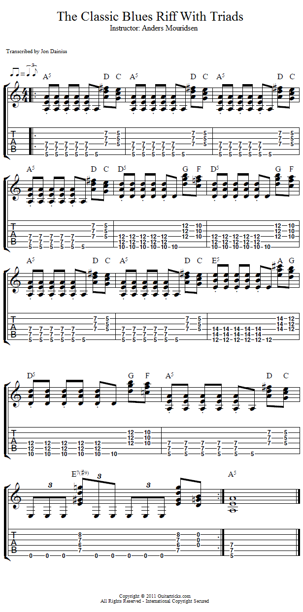Guitar Lessons - The Classic Blues Riff With Triads