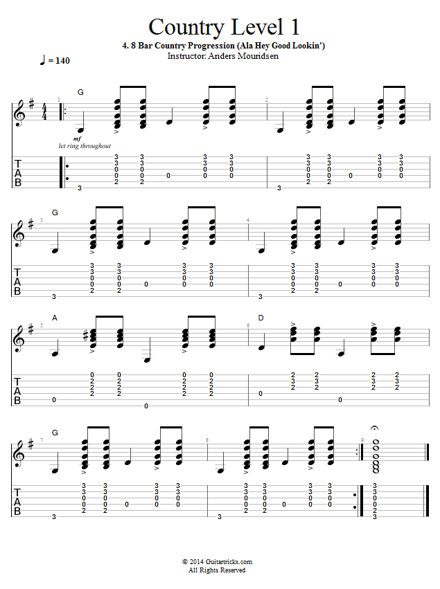 Guitar Lessons 8 Bar Country Progression (Ala Hey Good Lookin')