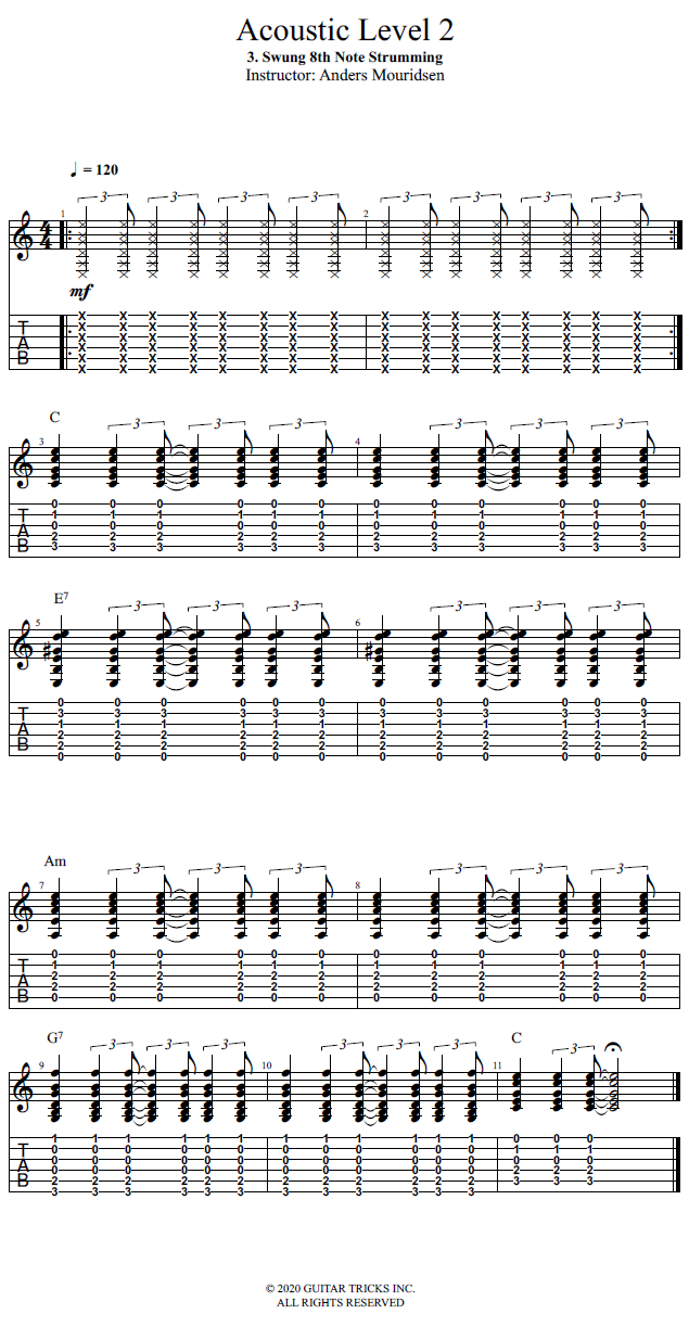 Guitar Lessons Swung 8th Note Strumming
