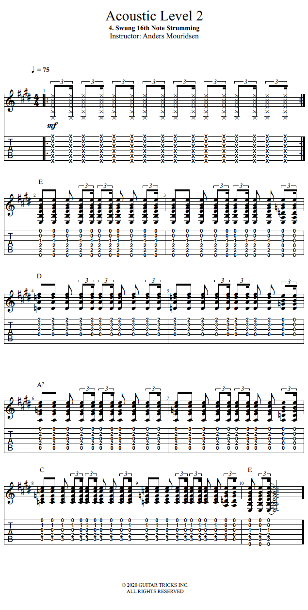 Guitar Lessons Swung 16th Note Strumming