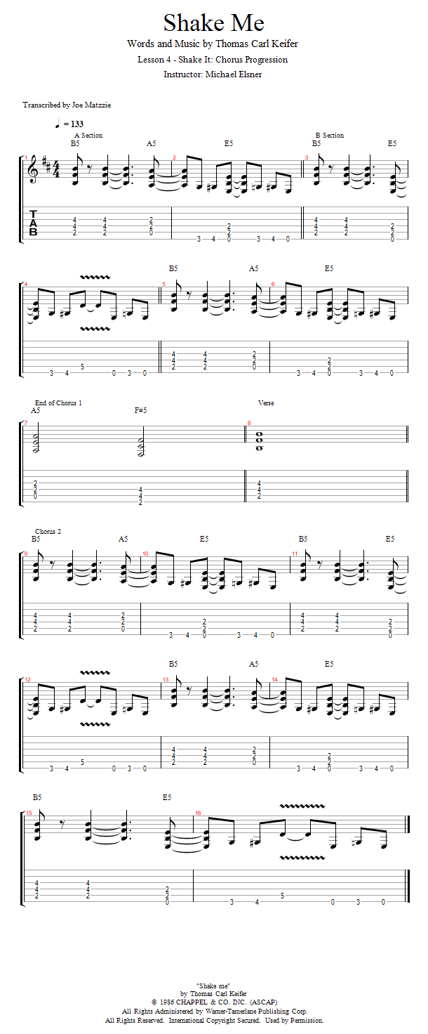 Guitar Lessons Shake It Chorus Progression