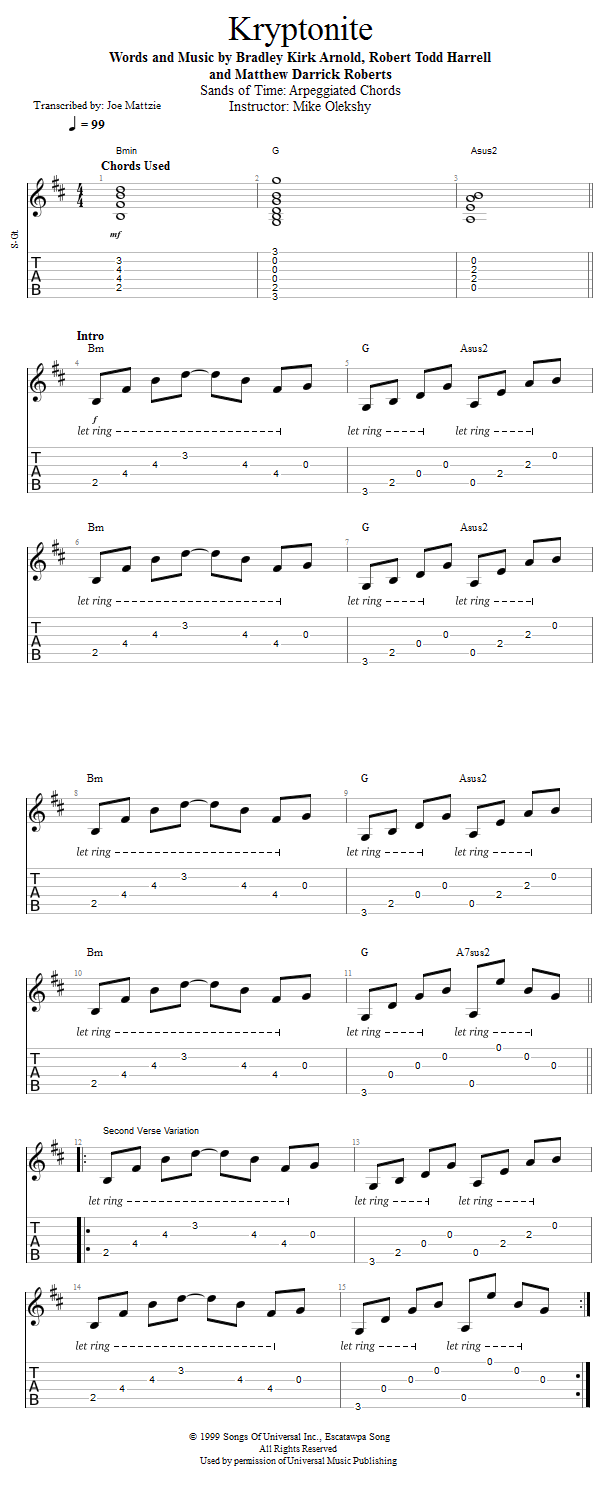Guitar Lessons Sands of Time Arpeggiated Chords