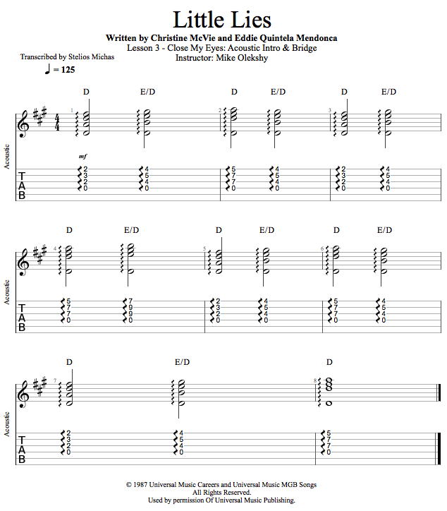 Guitar Lessons Close My Eyes Acoustic Intro & Bridge