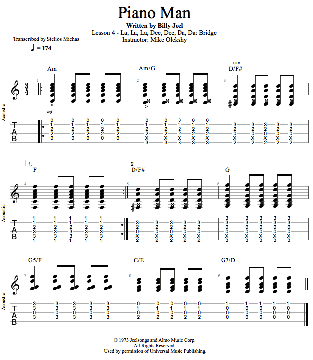 Guitar Lessons La, La, La, Dee, Dee, Da, Da Bridge