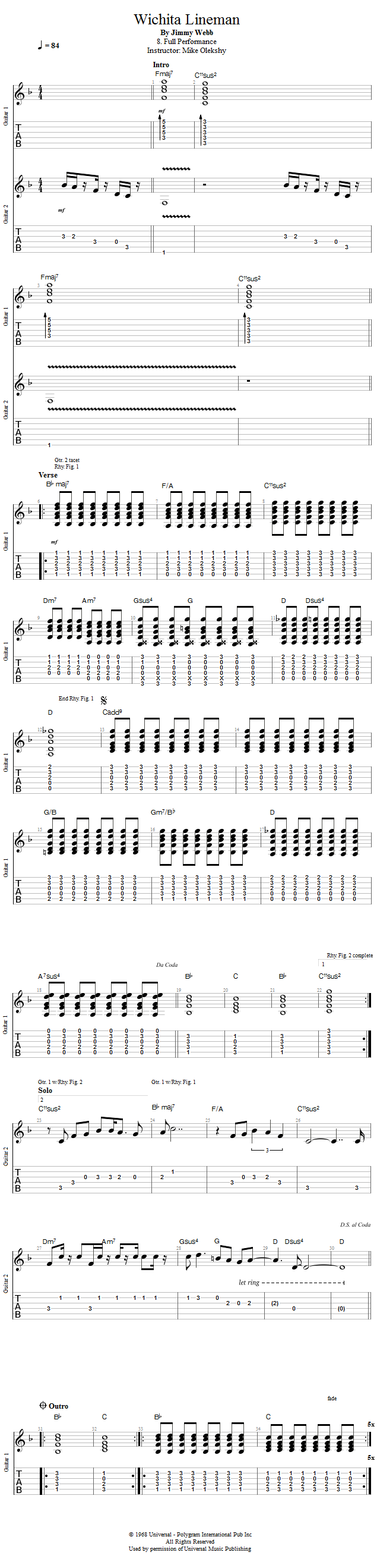 Guitar Lessons Wichita Lineman Full Performance