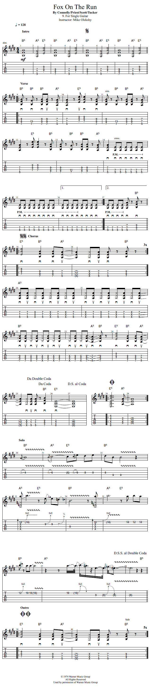Guitar Lessons Fox On The Run For Single Guitar